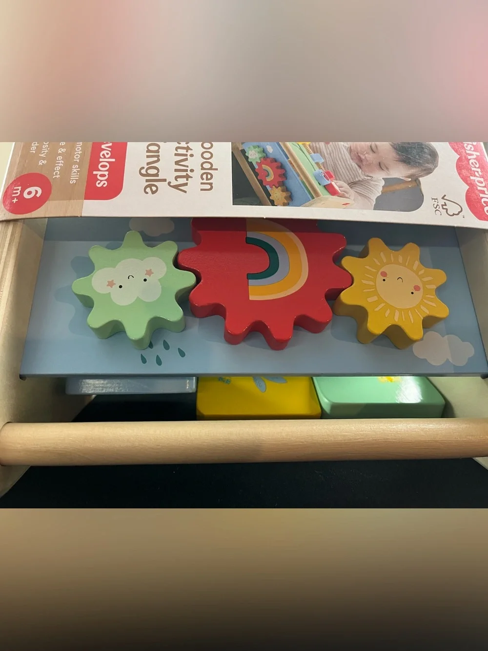 Fisher-Price Wooden Activity Triangle with Red, Yellow, Green Gears